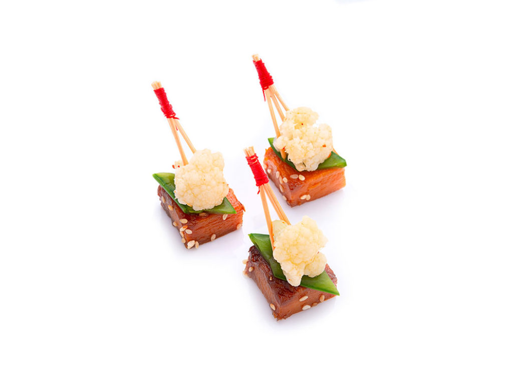 Potimarron caramélisé, pois gourmand et chou fleur